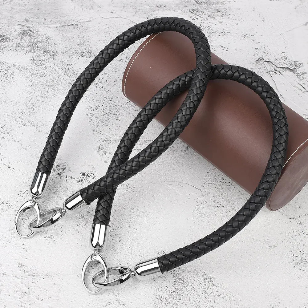 

60cm High Grade Black Leather Purse Handles Metal Chain Replacement Straps Weave Bag Handle for Women Bag Accessories