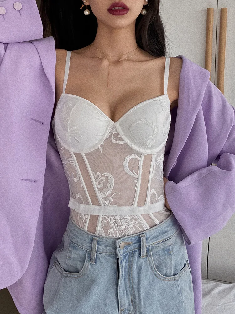 New Sexy Lace Bodysuit Push Up Bra Set and Women Classic Flowers Embroidery Bodycon Underwear Plus Size Sleepwear Onesies