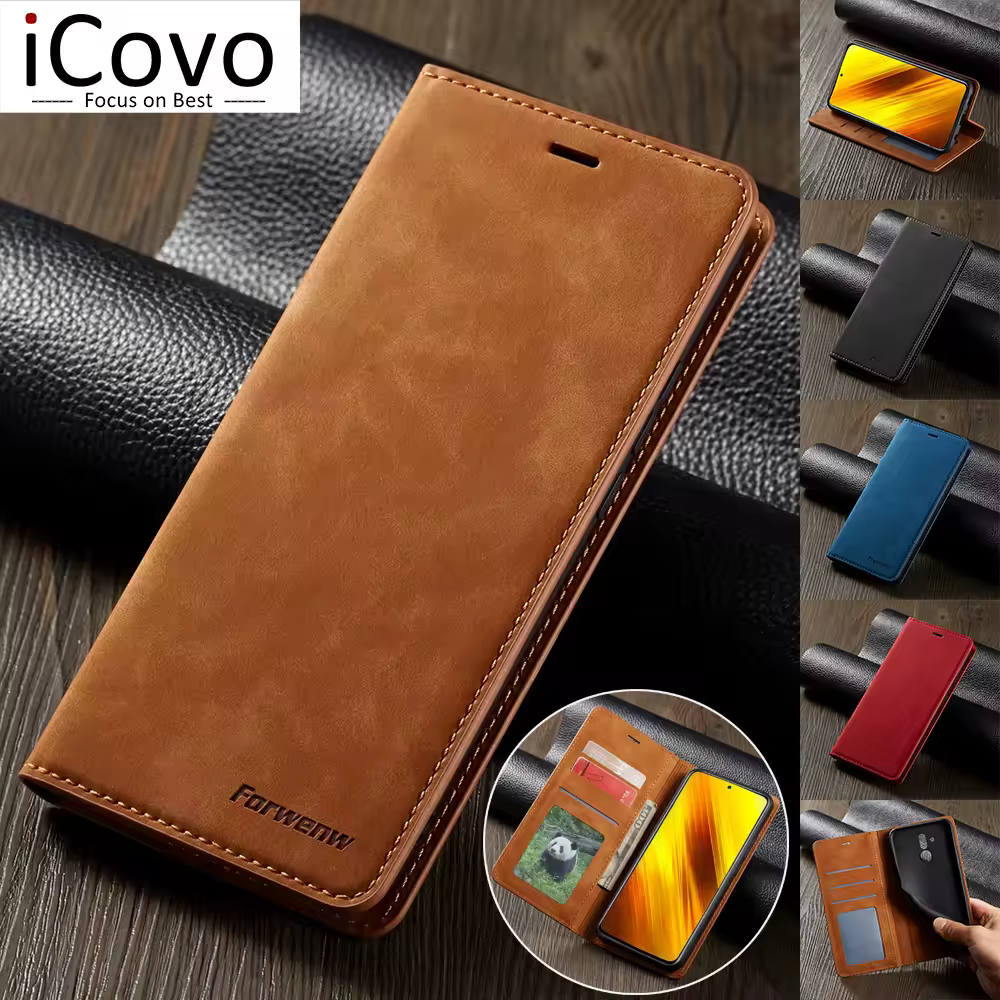 Кожаный чехол для Xiaomi Poco X3 NFC M4 M3 F3 10T Pro, чехол-книжка для Redmi Note 14 13 12 11S 10S 10 9 9s 9A 9C 8 7 13T 12T 11T