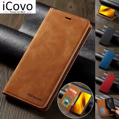 Leather Case for Xiaomi Poco X3 NFC M4 M3 F3 10T Pro Wallet Flip Cover Redmi Note 14 13 12 11S 10S 10 9 9s 9A 9C 8 7 13T 12T 11T