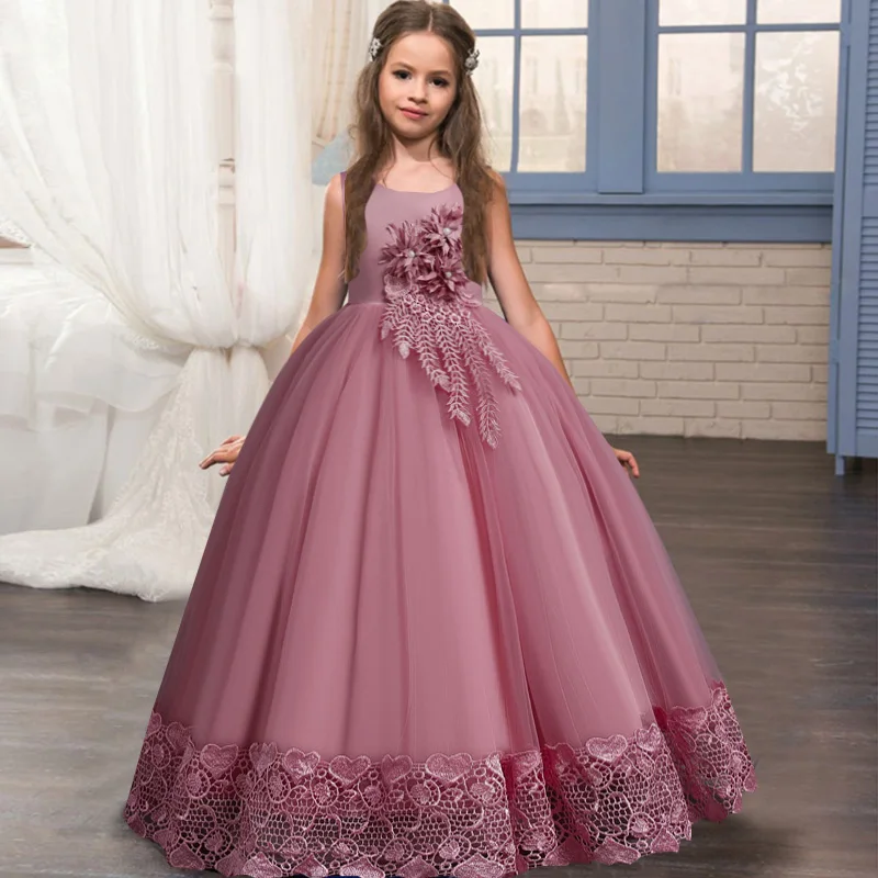 Girls Formal Wedding Flowe Bridesmaid Dress Kids Princess Party Pageant Formal Evening Clothes 12 13 14 YWear Children Costume