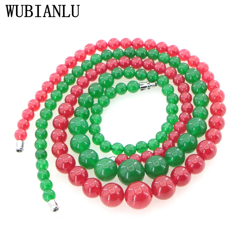 

WUBIANLU Fashion 13 Style 6-14mm Natural Stone Aquamarines Jades Round Beads Necklace For Women Chain Choker Cewelry Chalcedony