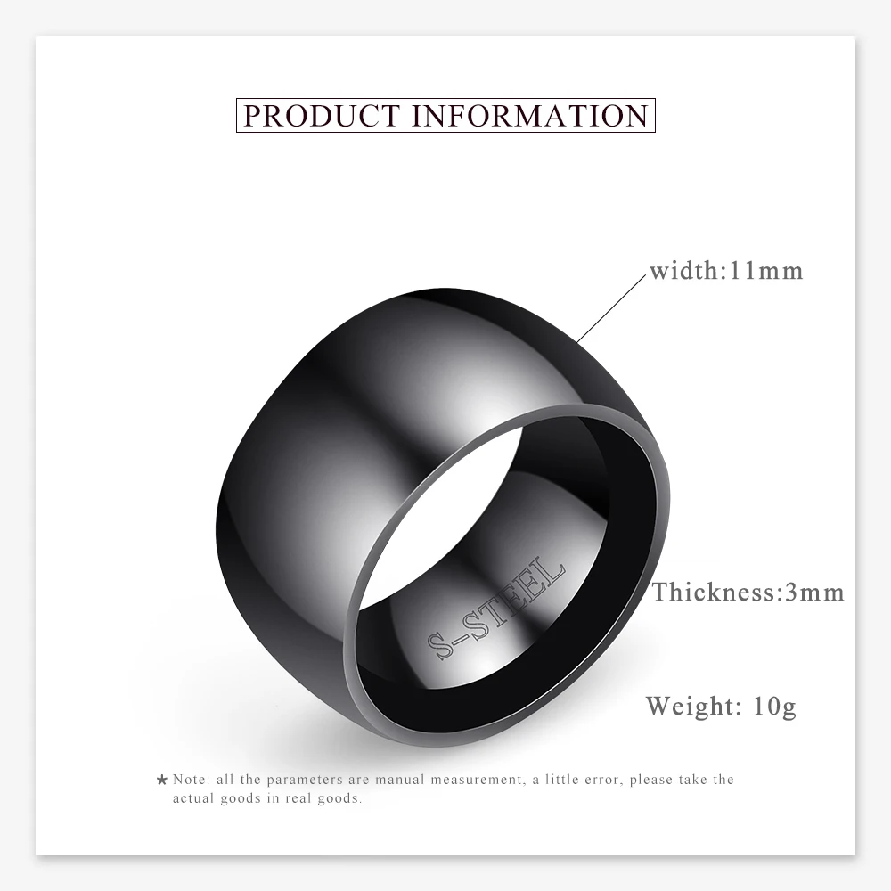 Simple 11mm Wide Large Ring For Men Super Wide Silver Gold Black Color Ring Smooth Classic Simple Ring Wedding Jewelry