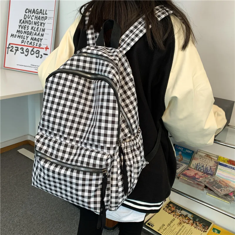 School Backpacks Plaid Pattern Women\'s Backpack Fashion College Students School Bags for Girls Teenager Casual Female Schoolbag