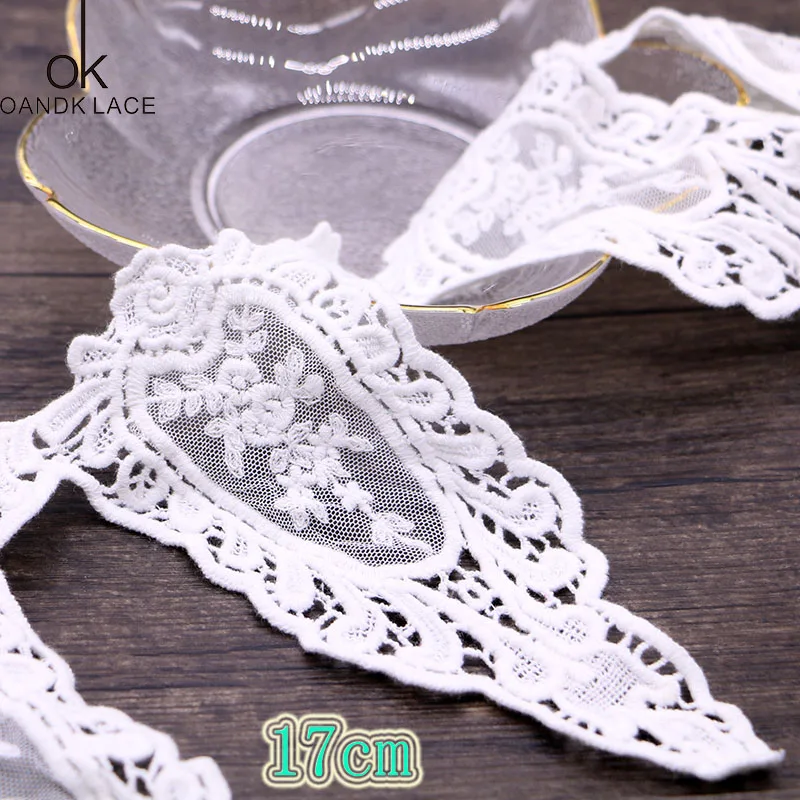 (1 yard/roll) White Cotton Embroidered Lace Net Fabric Trim DIY Sewing Handmade Craft Ribbon Materials