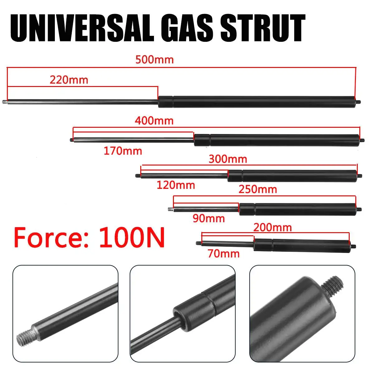 2pcs 200-500mm 100N 8mm Car Gas Strut Bars Gas Spring Hood Support Rod Shock Lift for RV Bed Window Bus Caravans