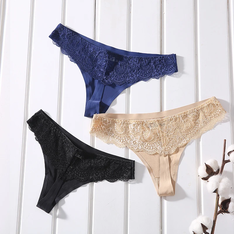 3Pcs Women Sexy Thongs Underwear For Woman Female Ice Silk Seamless Women's Intimates Underpants G-string T-back For Ladies