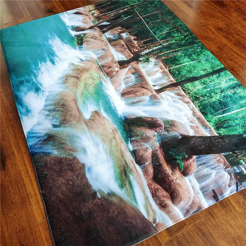 Natural Scenery 3D Carpet For Living Room Green Forest Waterfall Landscape Rug Bedroom Anti-slip Carpet In The Bathroom Large