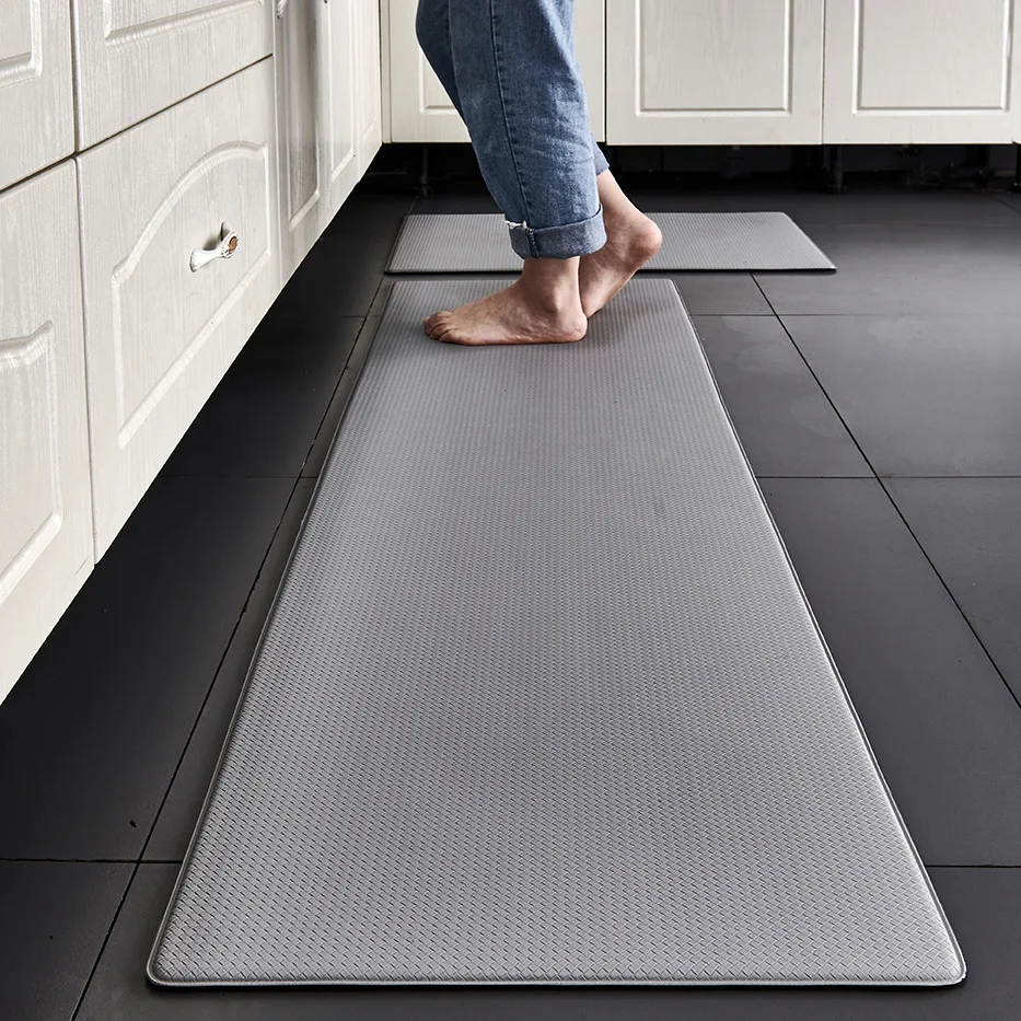 PVC Washable Kitchen Mat Gray Vinyl Non-slip Carpet Waterproof Oilproof Long Rug For Floor Balcony laundry Room Entrance Doormat