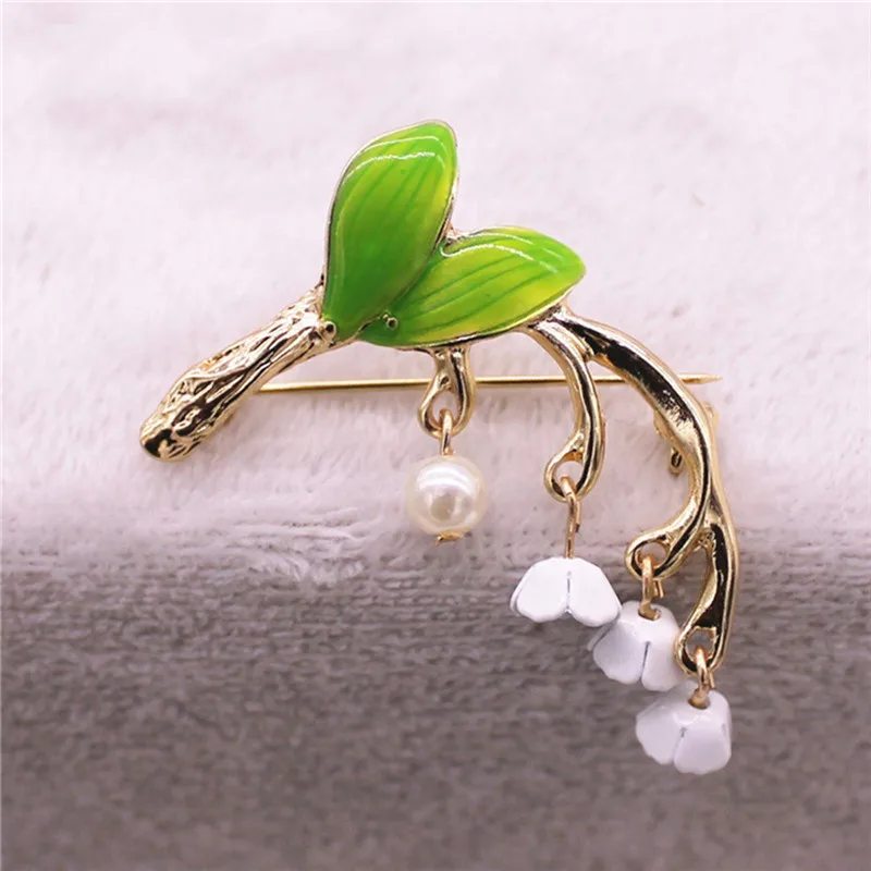 Enamel White Floral Leaf Brooch For Women Lily Of The Valley Brooch Pin Jewelry Supplies For Women Pins Broche New