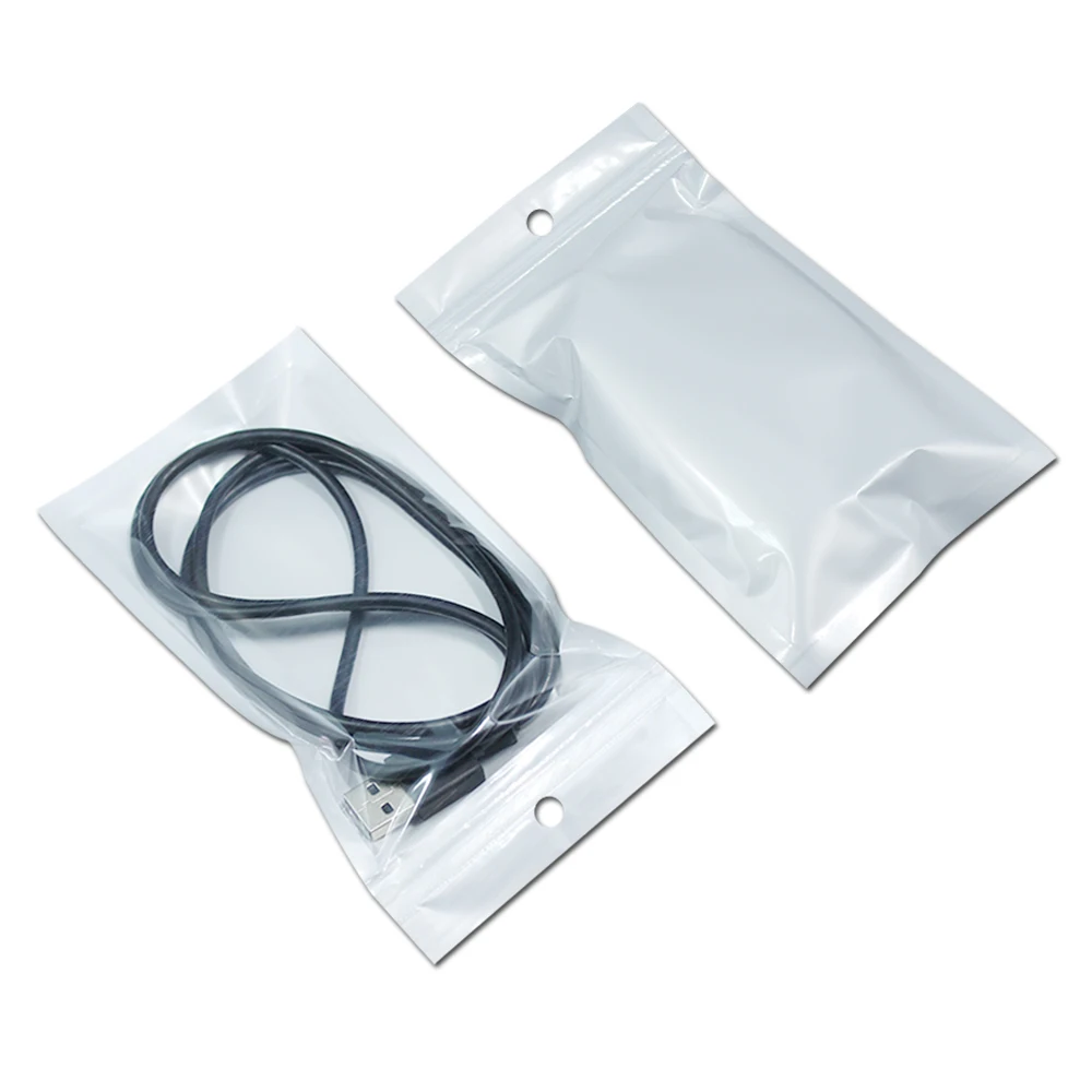 100Pcs White / Clear Self Seal Zipper Plastic Retail Packaging Packing Bag Ziplock Zip Lock Storage Bag Package With Hang Hole