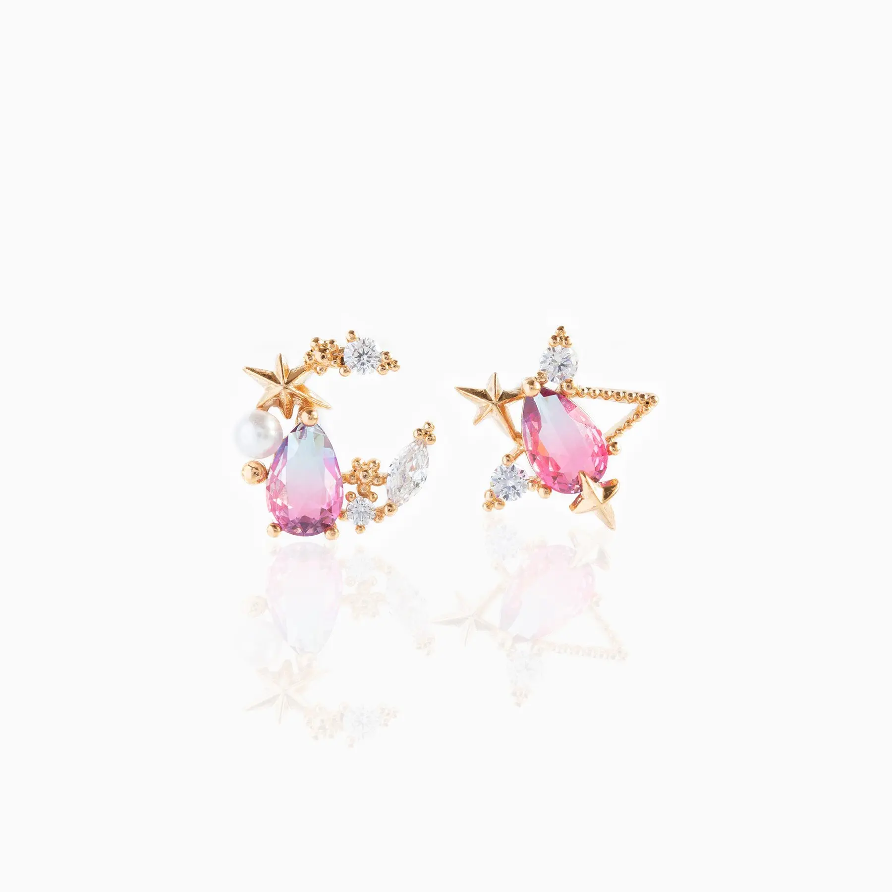 2021 New Arrival Fashion Brand Jewelry Crystal Star Moon Stud Earrings for Women Delicate Zirconia Gift Earrings