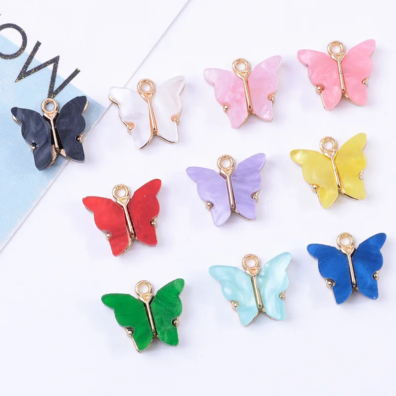 

50pcs Gold color New fashion Alloy Material Resin Butterfly Shape charm for DIY Handmade Jewelry Making wholesale