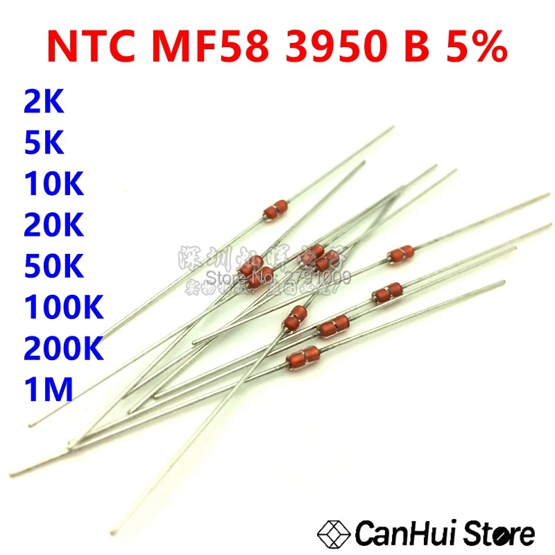 20 pcs Thermische Weerstand NTC MF58 3950 B 5% 1 K 2 K 5 K 10 K 20 K 50 K 100 K 200 K 1 M 1/2/3/5/10 /K Ohm R