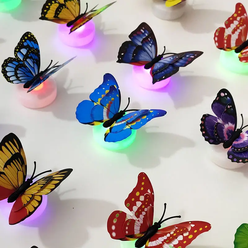 8pieces/set 3D Stereoscopic Refrigerator Stickers LED Glow Light Colorful Butterfly Room, Living Room, Decoration Fashion E0632