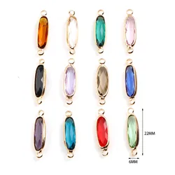5PCs Oval Glass Connectors Gold Color Copper Charms For DIY Making Necklace Bracelets Jewelry Findings 22mm x 6mm
