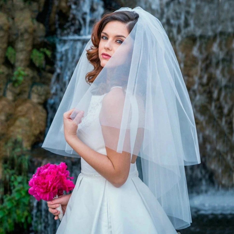 Velo corto de tul para novia, velo blanco a la moda, hecho a mano, accesorios de fiesta de boda, velo de novia barato, marfil con peine