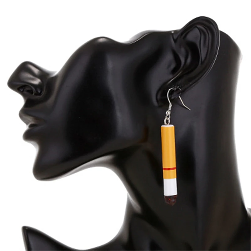 Lit Cigarette Butts Drop Earrings Funny Personality Lifelike Creative Harajuku Acrylic Female Brincos Jewelry For Women Girls