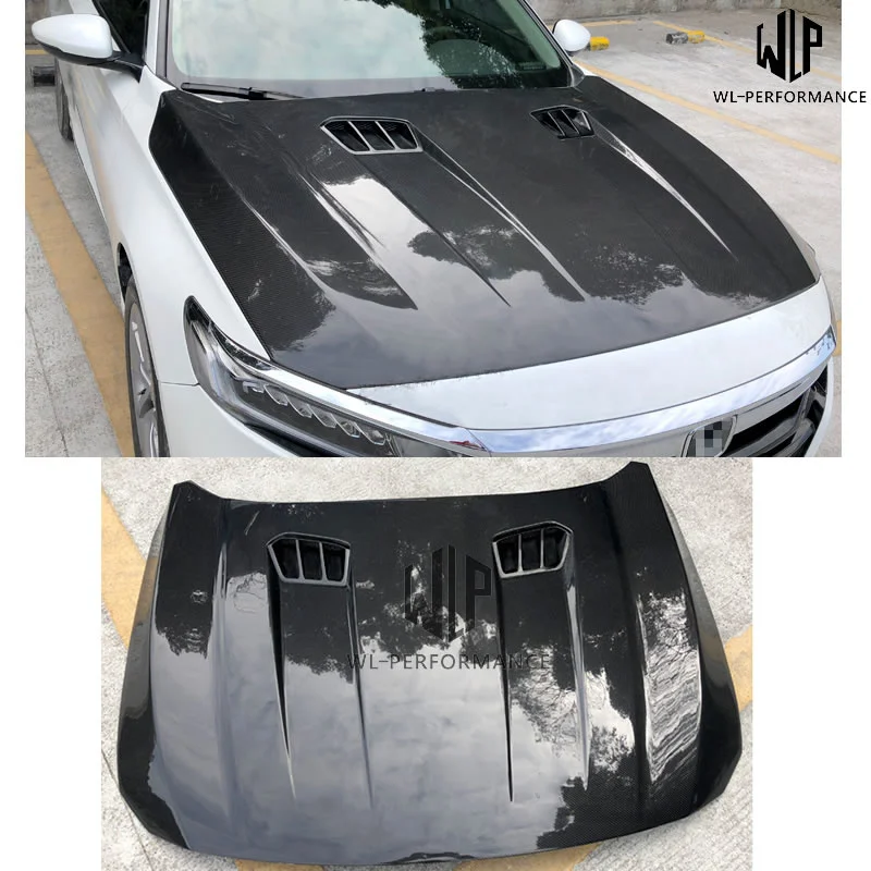 

High Quality Carbon Fiber Engine Hood Cover with Holes Car Styling Fits for Honda Accord 10th 2018
