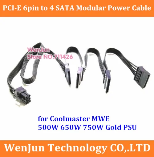 PCI-E 6Pin Male to 4 SATA 15pin Modular Power Supply Cable for Coolermaster MPY-5501-AFAAG / MPY-6501-AFAAG / MPY-7501-AFAAG