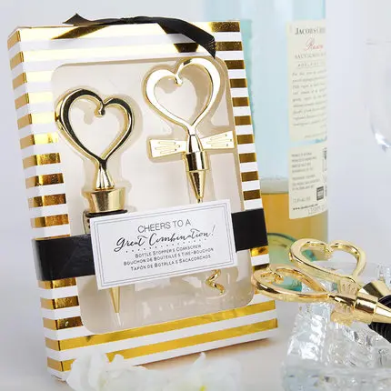 Promotion Sale 50sets/lot  Cheers To A Great Combination Gold Wine Set Party Favors