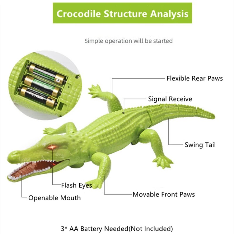 Tricky Scary Remote Control Crocodile 44CM Big Simulation Crawling Flexible Swing Tail Light Sound Electric RC Crocodile Animal