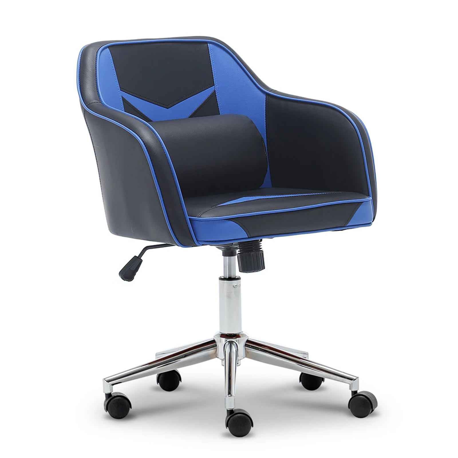 Gaming Computer Chair Mid-Back Swivel Adjustable Office Chair with Massage Lumbar Pillow Blue&Black[US-Stock]