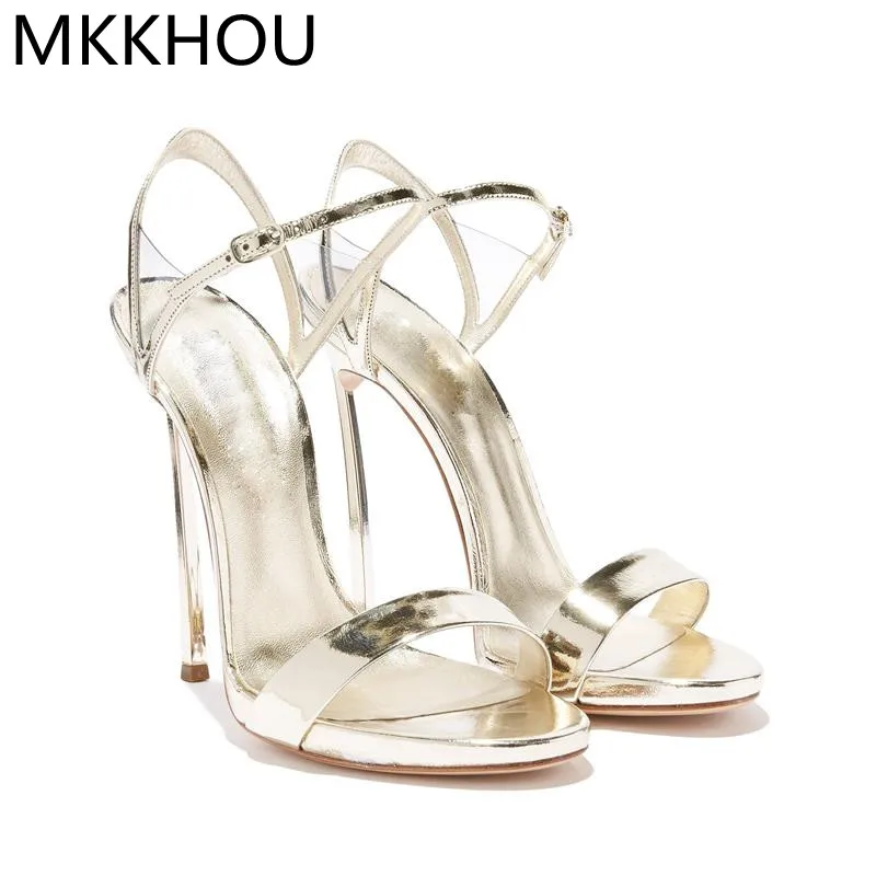 MKKHOU Fashion Sandals Women\'s New Classic Thin Belt High Heel 12cm Gold Heel High Heels Summer Open Shoes Large Size