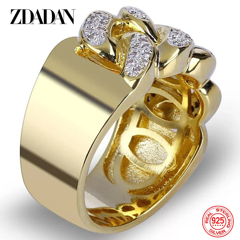 Zdadan Sterling Silber 18 Karat Gold Zirkon Ring für Männer Frauen Modeschmuck Party Geschenk