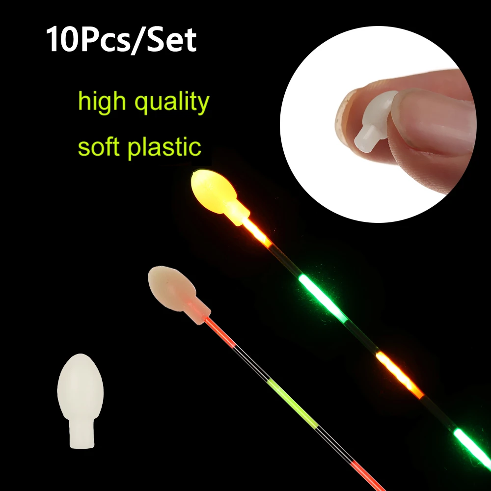 10Pcs Night Fishing Luminous Float Tail Soft Plastic Glowing Beans Bottom Stoppers Visual Assistant Fishing Float Accessories