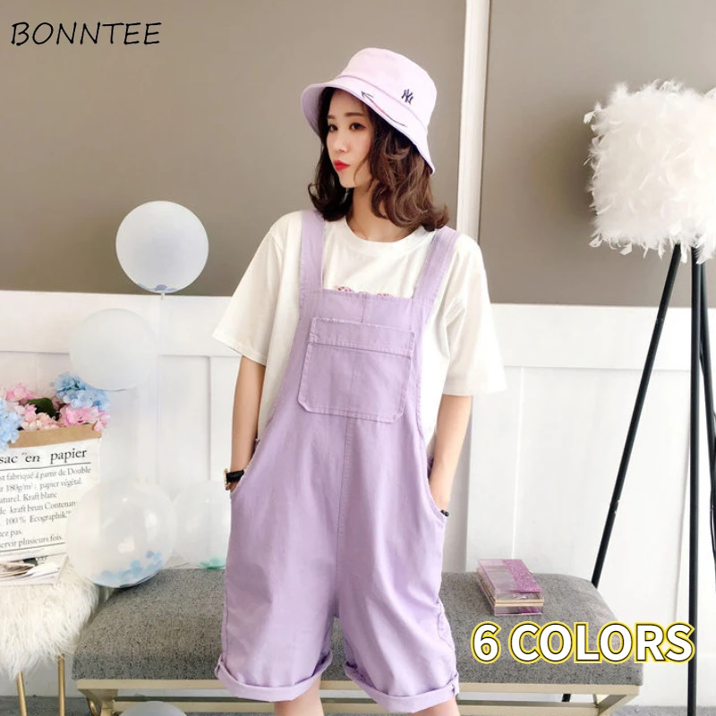 Rompers Women Fashion Preppy Style Pockets Feminino Korean Sweet Chic New Solid Simple Casual Loose All-match Wide Leg Kawaii