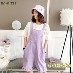 Rompers Women Fashion Preppy Style Pockets Feminino Korean Sweet Chic New Solid Simple Casual Loose All-match Wide Leg Kawaii