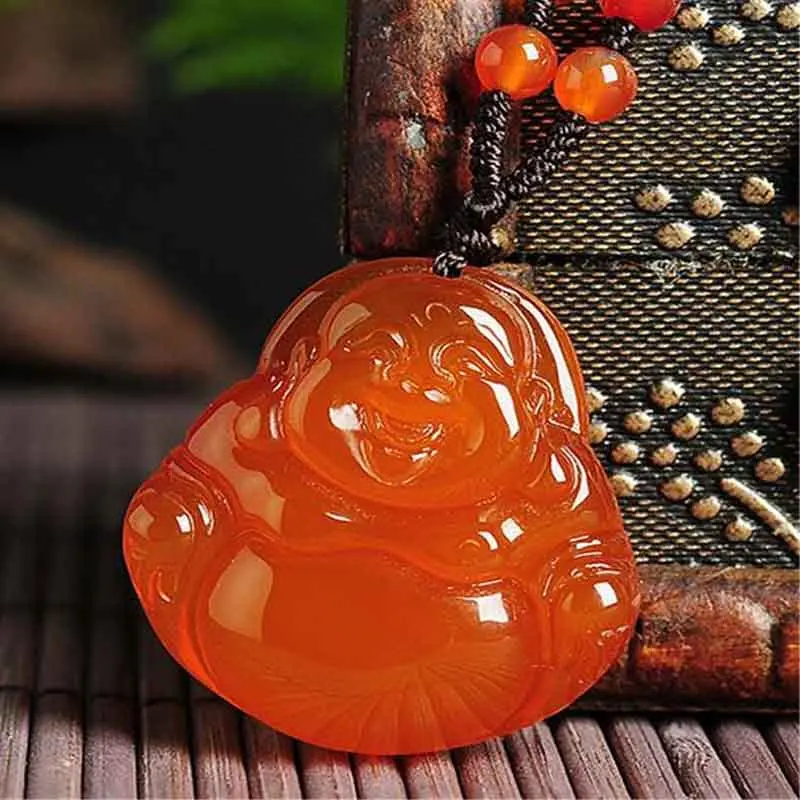 Brilliant Red Topaz chalcedony laughing Buddha  for men and women necklace jade ornament Maitreya Buddha Pendant