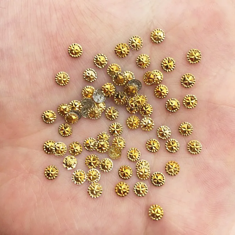 Lucido 500PCS Oro 4 millimetri Rotonda Star Flatback Strass Scrapbook FAI DA TE Da Sposa Appliques Manicure Ornamenti SF880