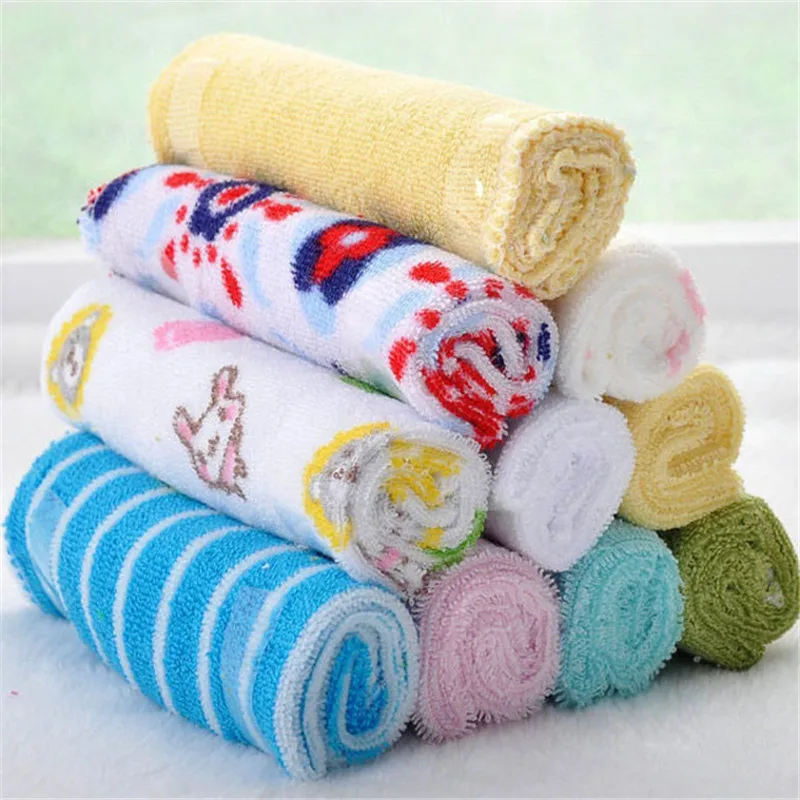 

8pcs/pack Small Square Soft Cute Cartoon/strip/solid Baby Towel Handkerchief Infant Kid Children Feeding Bathing Face Washing