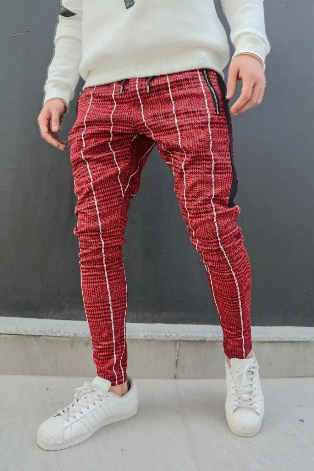 Print Plaid Pants Men Slim fitness trouders Sweatpants Mens Joggers Pants Middle Waist Drawstring Men Casual Pants