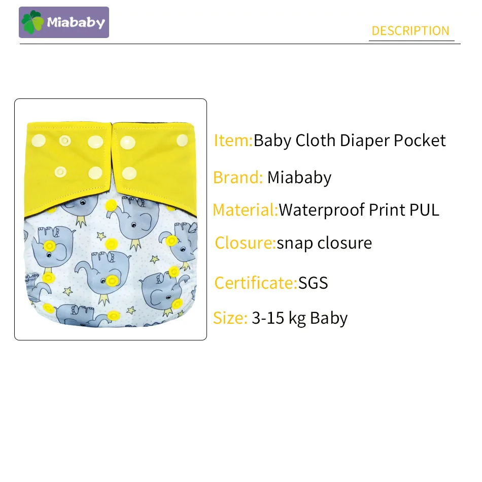 Miababy One Size Bamboo Charcoal Pocket Diaper Eco-friendly Reusable Baby Nappy fit 3-15 kg Infant Cloth Diaper