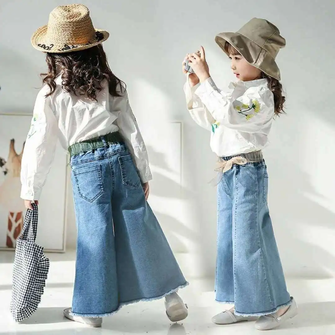 2020 spring and autumn item girl wide leg casual jeans pant denim trousers