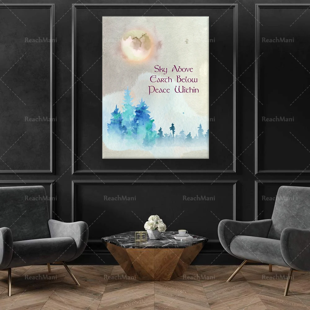 Sky Above Earth Below Peace Within | Wiccan Poster Gift | Pagan Spiritual Blessing | Nature Watercolor Art Printable