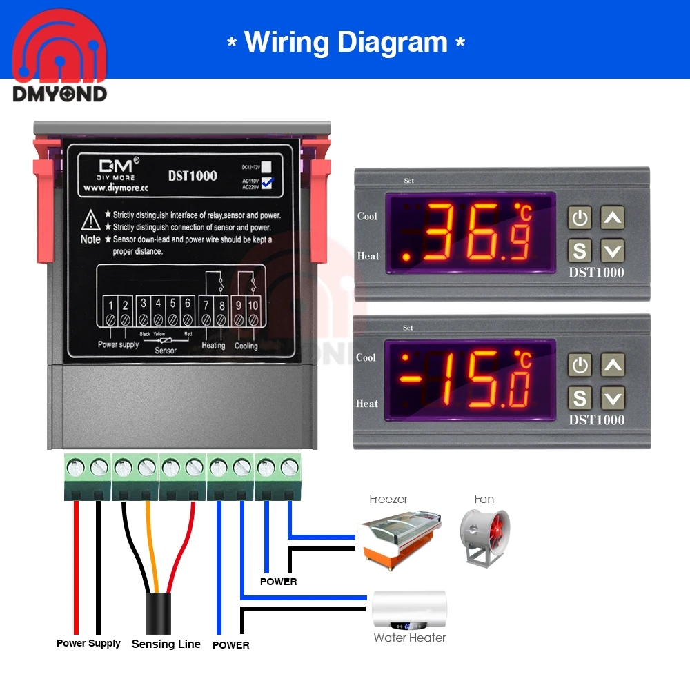 DST1000 AC 110-220V Single Display Digital Thermostat Temperature Controller Control Waterproof DS18B20 Sensor Replace STC-1000