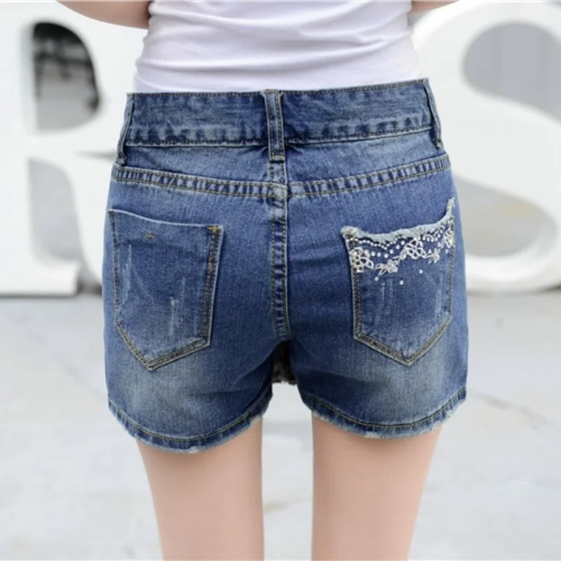 Sommer Frauen Denim Shorts Röcke Stickerei Diamant Koreanische Plus Größe Damen Jeans Shorts Weibliche Casual Mode Blau Streetwear