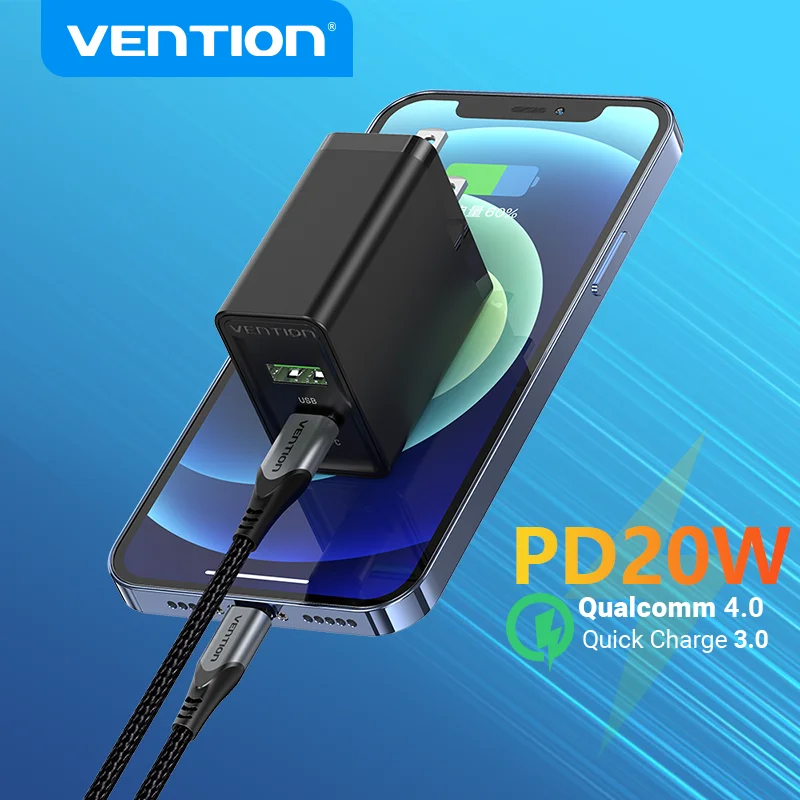 Vention 38W Быстрое USB зарядное устройство USB Type C PD Быстрая зарядка для iPhone 12 USB зарядное устройство с быстрой зарядкой QC 3.0 мобильный телефон зарядное устройство