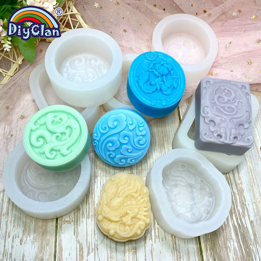 DIY Silicone Mold Chinese Style Pattern Soap Mold Classical Dragon And Phoenix Cloud Model For Handmade Soap Making Mould