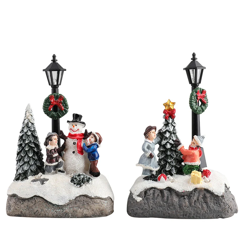 Glowing Christmas Village Resin Ornament Christmas Tree House Building New Year Figurine Christmas Decorations For Home