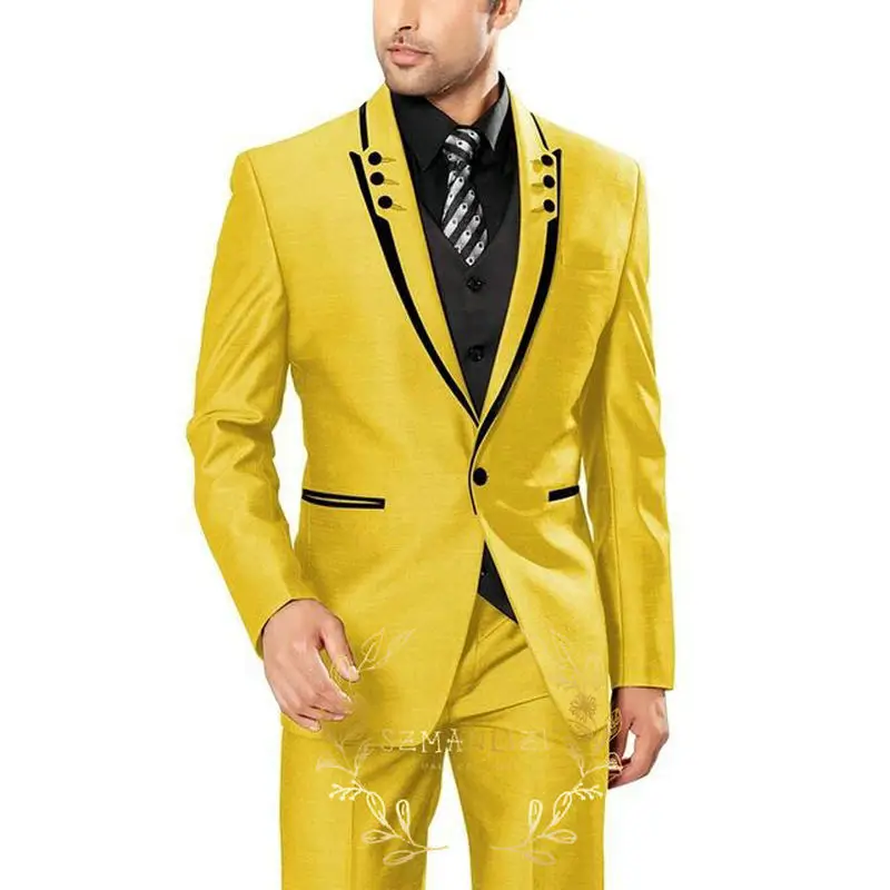 

SZMANLIZI MALE COSTUMES 2022 Yellow Wedding Suits For Men Slim Fit 3 Pieces Set Custom Made Formal Best Man Groom Party Tuxedos