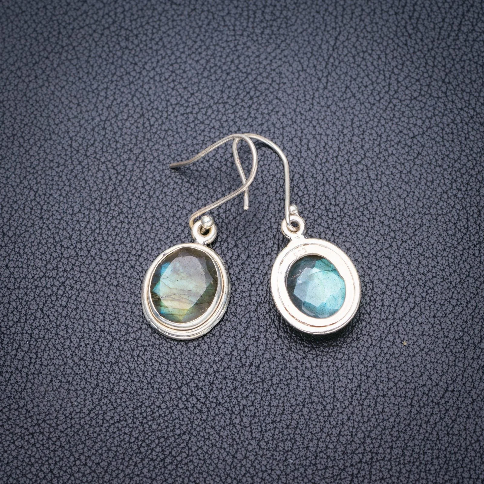 StarGems Natural Blue Fire Labradorite Handmade 925 Sterling Silver Earrings 1.5