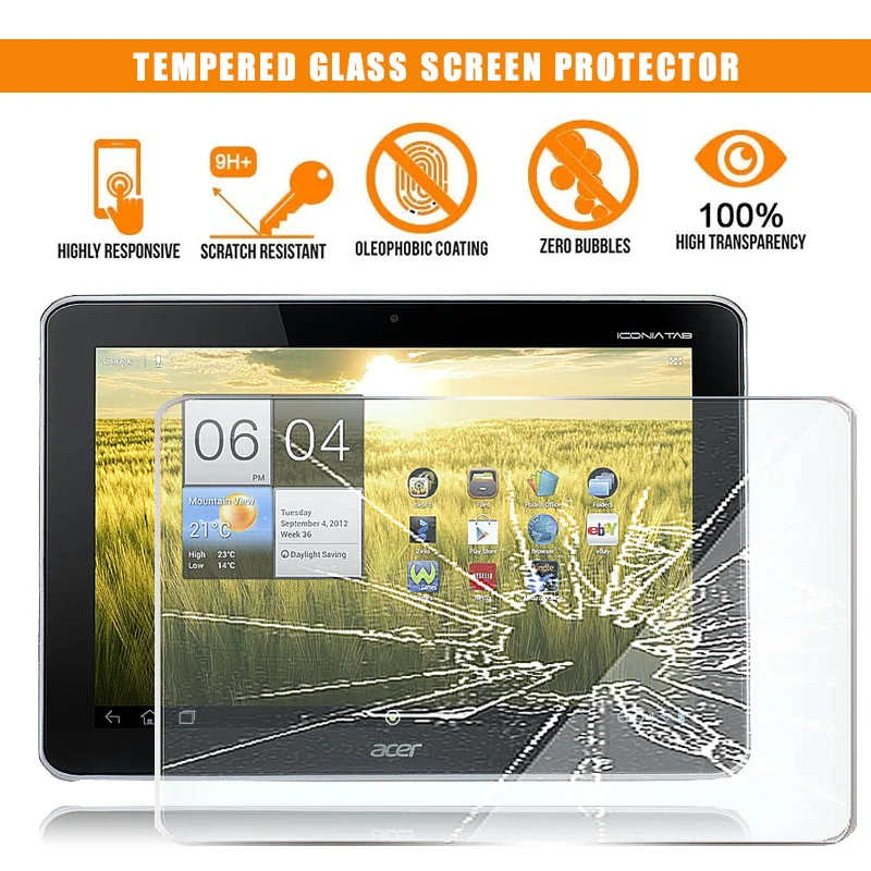 

For Acer Iconia Tab A200 10.1" Tablet Tempered Glass Screen Protector 9H Premium Scratch Resistant HD Clear Film Cover