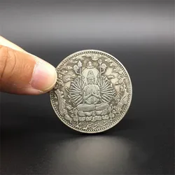 Tibet Silver Ancient Coins Collection Buddhist Thousand Hand Guanyin Heart Sutra Buddha Statue Auspicious Ornament Gift