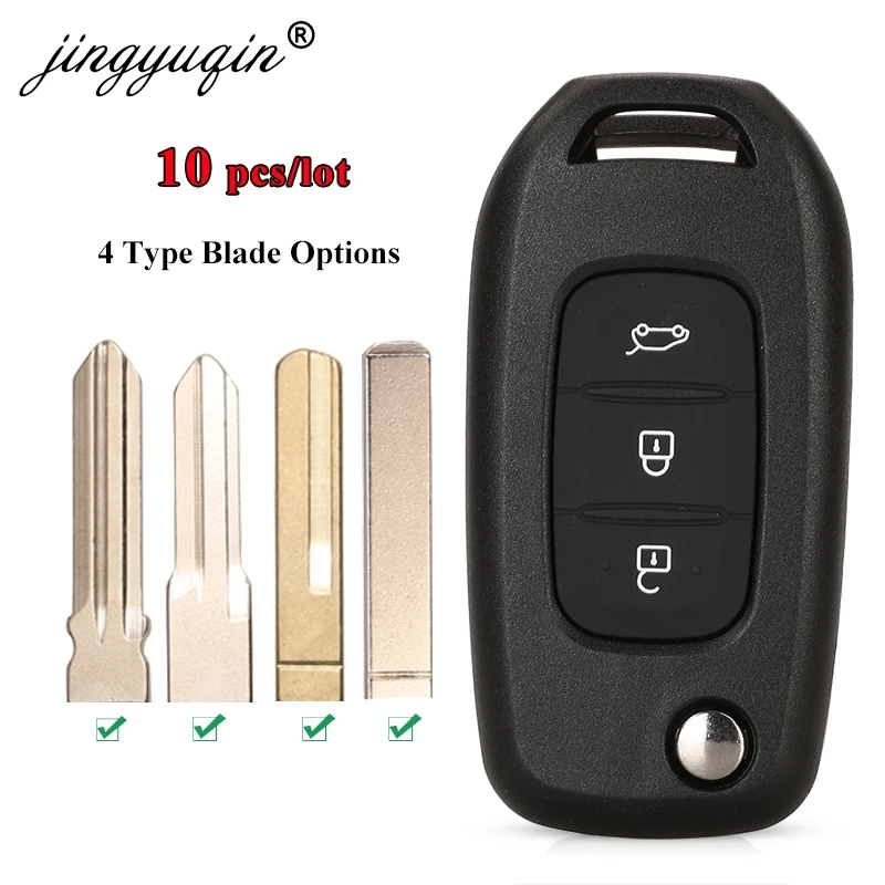 

jingyuqing 10pcs Car Key Case For Renault Kadjar Captur Symbol Koleos Megane Logan Sandero Trafic Duster Remote Cover Shell 3BTN