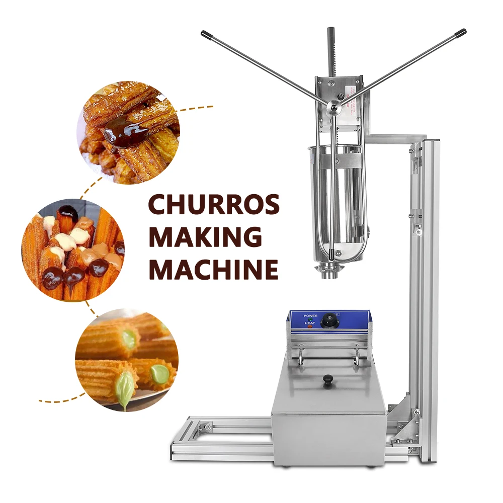 Manual Churros Making Machine 5L Dough Barrel 5Pcs Nozzles 6L Electric Deep Fryer Commercial Heavy Duty Spanish Churrera Maker